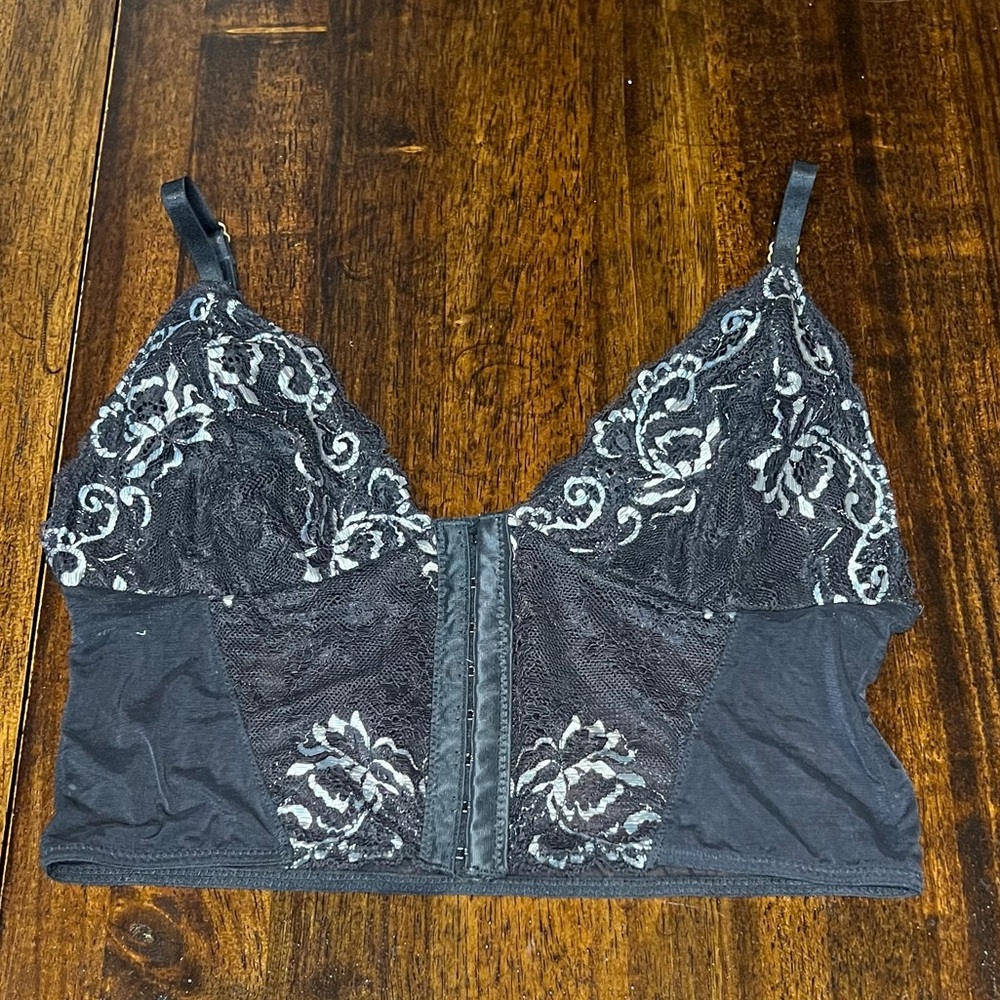 Black Lace Corset Hook-and-Eye Top
